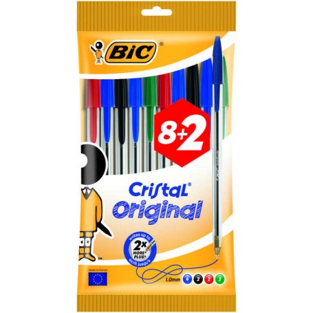 8+2 PENNE DA 1,0MM BIC CRISTAL COL.ASS.